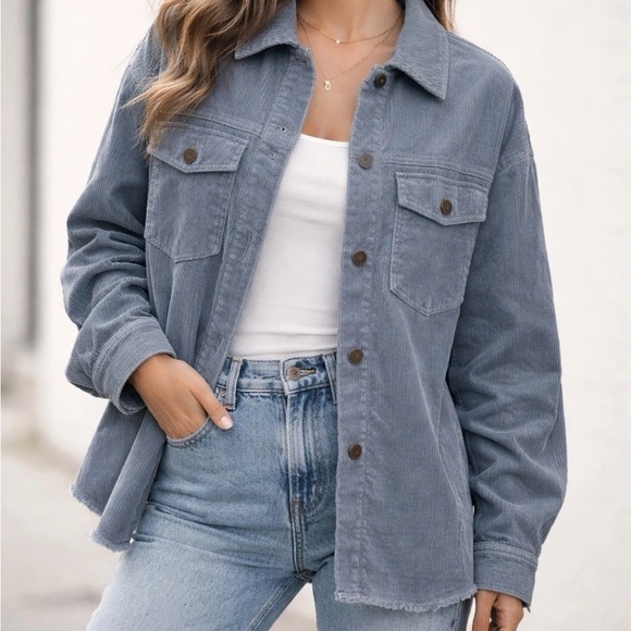 Zara Jackets & Blazers - Zara Gray/ Lavender Corduroy Light Jacket Oversized Fit